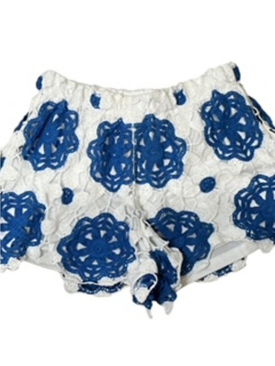 Rebellion Pants - Rebellion High Waist Crochet Boho Shorts In Blue & White Lined